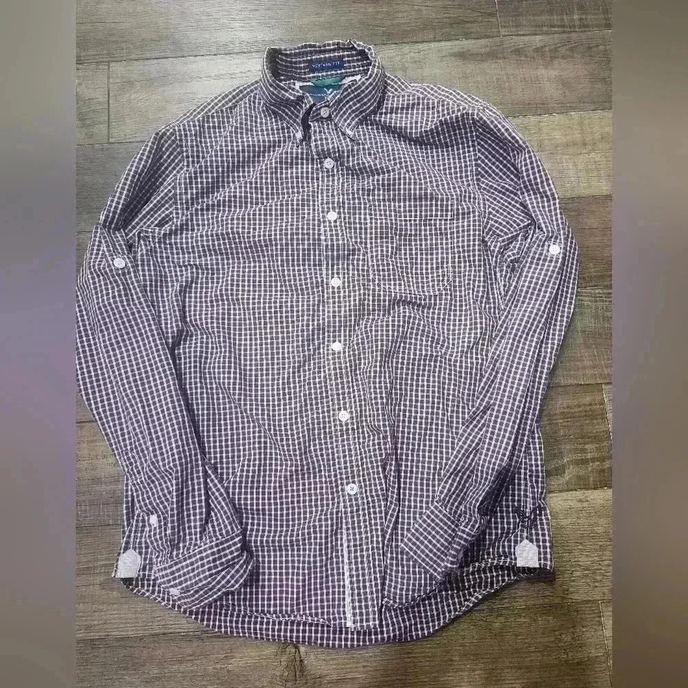 American Eagle Plaid Button Down- Large Vintage Fit Purple & White PLUM RED Y2K - Picture 1 of 6